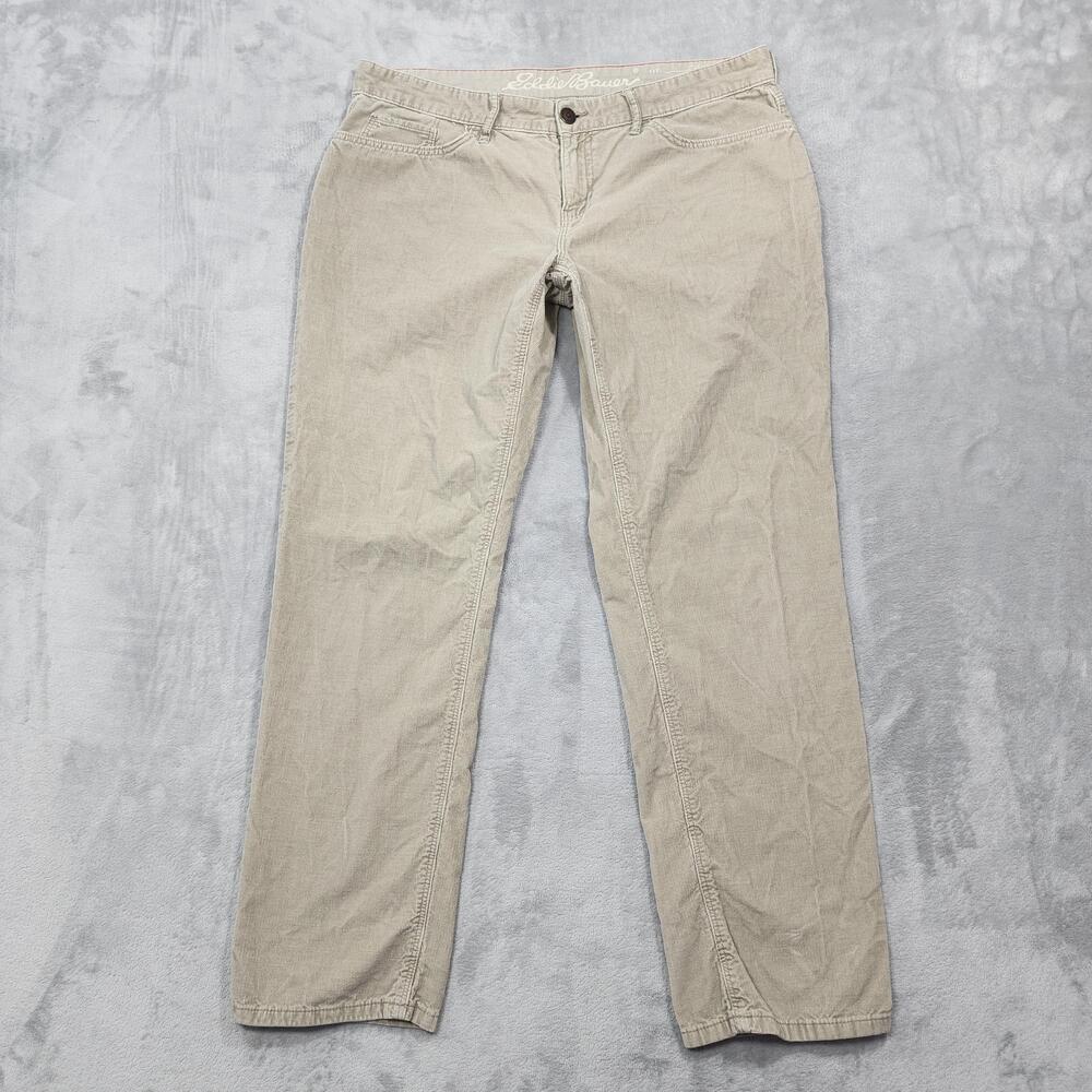 Eddie Bauer Pants Womens 14 Beige Boyfriend Corduroy Straight Relaxed Khakis